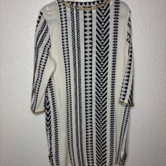 Soft Surroundings Rhea Black Cream Gold Beaded Caftan Dress Women's Size L - Picture 5 of 16